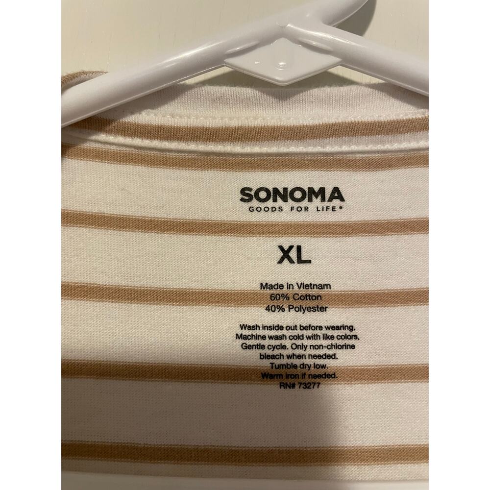 Sonoma Sleeveless Drop Waist Dress Tan Stripe Pleats Pockets Casual XL Coastal - Picture 5 of 5